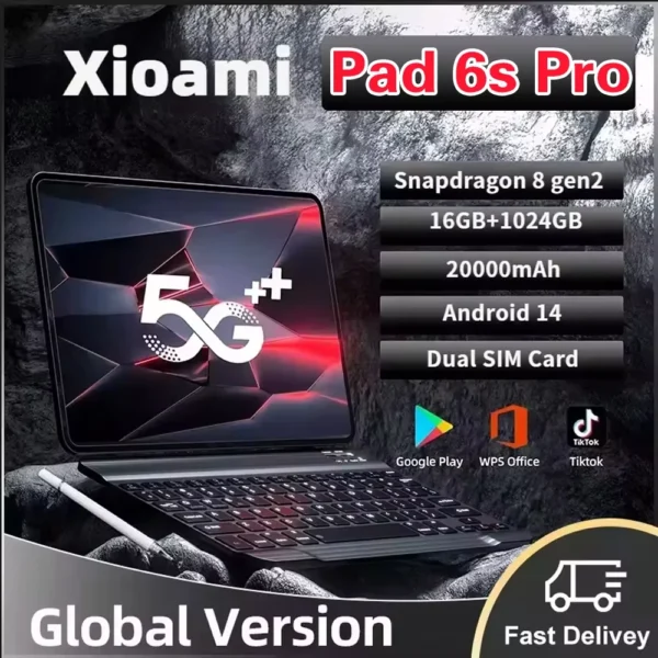 Global Version Original Pad 6S Pro Tablet 11inch HD 4K Snapdragon 8gen2 Android 14 22GB+2TB 5G Dual SIM Bluetooth WiFi GPS