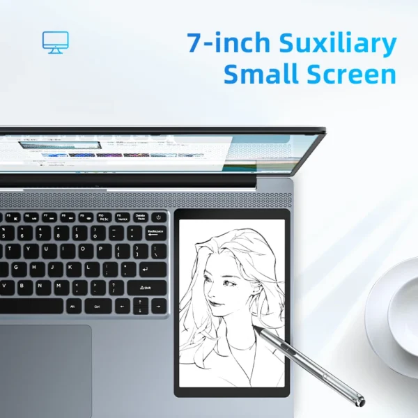 BYONE Dual Screen Laptop 15.6" + 7" Touch Screen Intel N100 16G RAM 512G 1T SSD 7 Color Keyboard Backlight Office Design Laptops