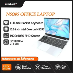 Laptop Intel N5095 15.6 Inch 32GB RAM 2TB SSD DDR4 Windows 11 Fingerprint Unlock Backlit Keypad HD Camera BT4.2 Computer PC