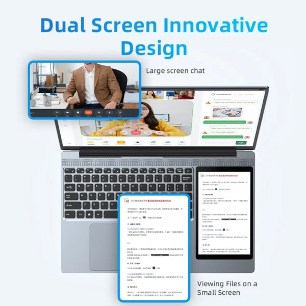 BYONE Dual Screen Laptop 15.6" + 7" Touch Screen Intel N100 16G RAM 512G 1T SSD 7 Color Keyboard Backlight Office Design Laptops