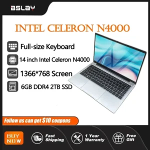 Laptop 14 Inch Intel Celeron N4000 6GB RAM 2TB SSD DDR4 Win 180° Fold Wifi6 3850 mAH PC 1366*768 Screen HDMI Slim Computer PC