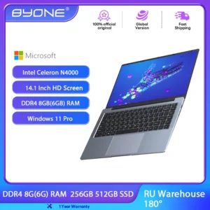 BYONE 14.1 Inch Laptop Intel N4000 8GB RAM 256GB 512GB SSD Windows 11 Notebook 1366*768 HD LCD Wifi HDMI USB laptop PC