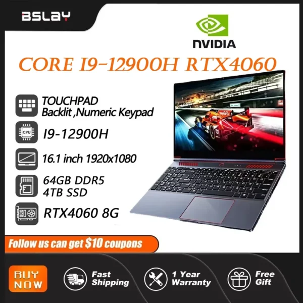 Intel Core i9-12900H 16.1 inch Gaming Laptop RTX4060 8G Win 11 64GB DDR5 4TB SSD 14 Cores 20 Threads 5.0GHz designer Notebook