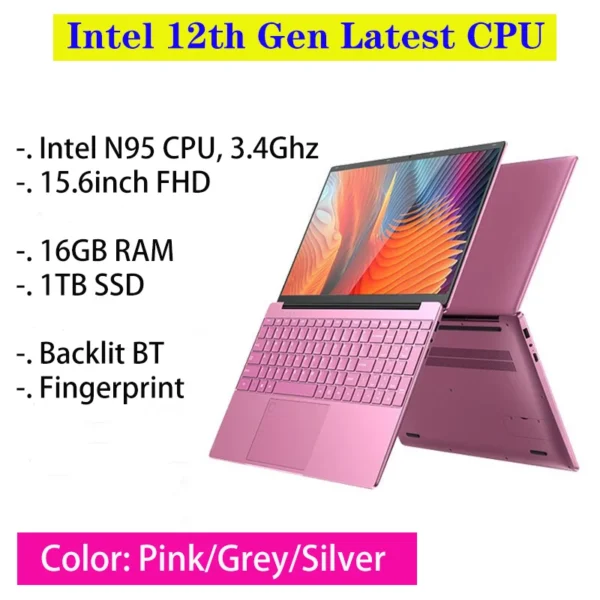 2024 15.6 Inch Business Laptop Computer, Intel 12th Gen CPU, 16GB RAM & 1TB M.2 SSD, Fingerprint reader, Backlit, Windows 11 Pro