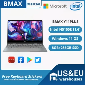 BMAX Y11 Plus 360° Laptop 11.6Inch Intel N5100 1920*1080 IPS TouchScreen Windows 11 8GB RAM 256GB 512GB 1TB SSD Notebook