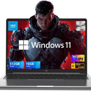 16.0-inch Laptop, 16GB DDR4 512GB SSD Gaming Laptop, Windows 11 Laptop with Intel 12th Quad-Core Processor(Up to 3.6GHz), 1920P FHD Display, Metal Shell, WiFi 6, USB3.2, Type_C, Long Battery Life