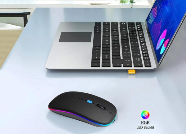 Wireless Bluetooth Mouse Rechargeable Laptop Mouse with LED Use Portable(BT5.2 and USB 2.4G) Dual Mode Connection Silent Slim Computer Mouse for Laptop/iPad Tablet/Apple MacBook/PC (Black)