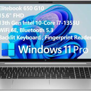 HP Elitebook 650 G10 Business Laptop Computer, 15.6" FHD, 13th Gen Intel 10-Core i7-1355U CPU, 32GB DDR4 RAM, 1TB PCIe SSD, WiFi 6E, BT 5.3, Backlit KB, Fingerprint Reader, Windows 11 Pro