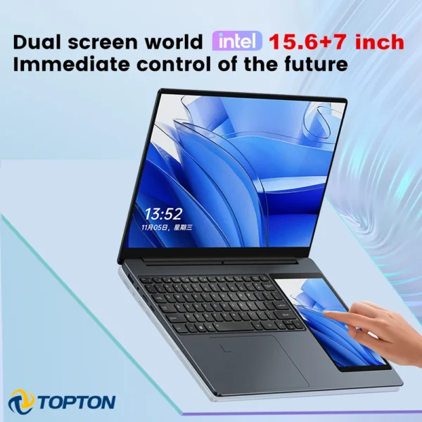 Fashion Dual Screen Laptops 11Th Gen Intel N5095 Processor Ultraslim 15.6" IPS+i7" Touchscreen For Business Student RGB Keyboard