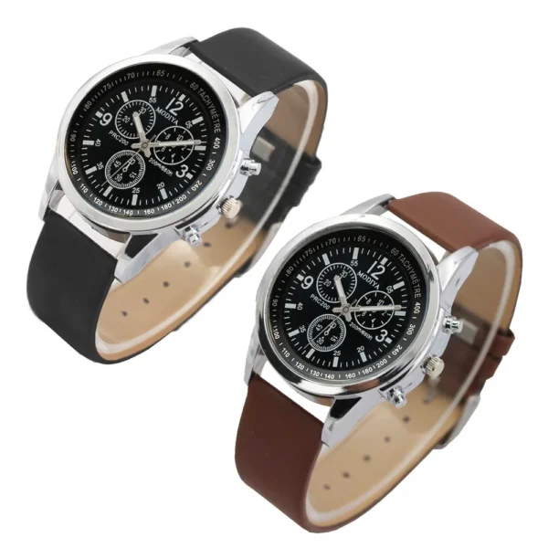 Digital Wristwatches For Men Three Eye Leather Band Watches Quartz Men's Watch Blue Glass Watch Male Clock relogio masculino