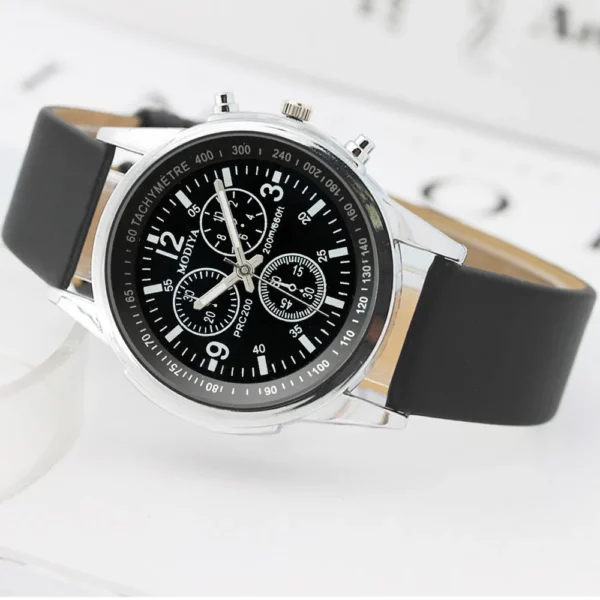 Digital Wristwatches For Men Three Eye Leather Band Watches Quartz Men's Watch Blue Glass Watch Male Clock relogio masculino