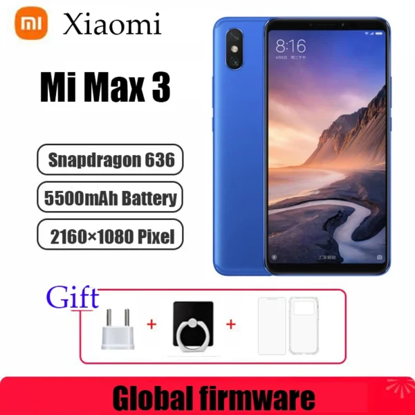 Xiaomi Mi max 3 smartphone 4G Global firmware Snapdragon 636 Facial recognition Posterior fingerprint Used phone