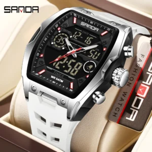 SANDA Men Electronic Watch Big Dial Sports LED Analog Digital Chronograph Military Dual Display Man Wristwatch relogio masculino