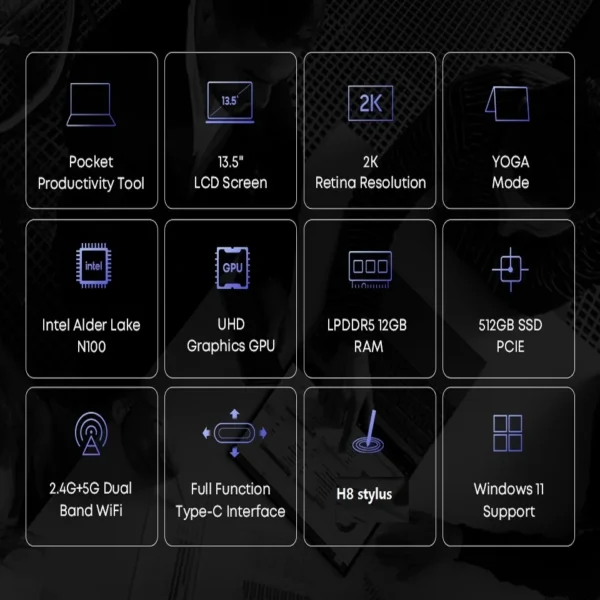 CHUWI FreeBook Laptop Tablet PC 13.5 Inch FHD Touch Screen Windows 11 Intel N100/i3-1215U Quad Core 12GB LPDDR5 512G SSD WIFI6