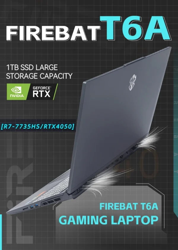 FIREBAT T6A 16 Inch AMD R7-7735HS RTX 4050 DDR5 32G RAM M.2 1TB SSD 165Hz 2.5K Wifi6 BT5.1 Gaming Gamer Notebook Laptop