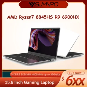 YSJMNPC New 15.6 Inch Gaming Laptop AMD Ryzen7 8845HS R9 6900HX 2*DDR5 MAX 64GB Support 5600MHz 2*M.2 Nvme SSD Windows11 WIFI 6