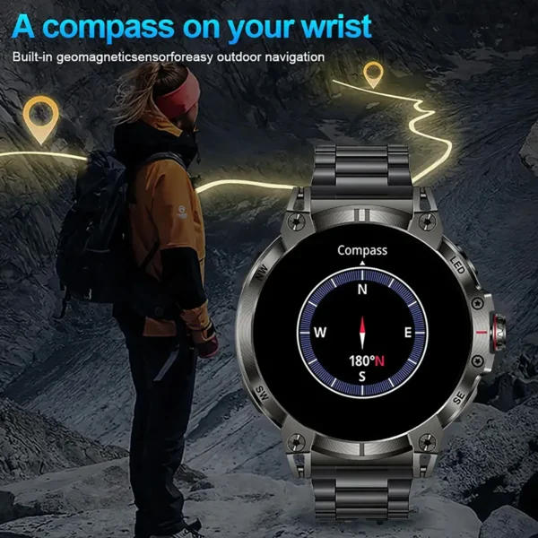 2025New 760mAh Large Battery Outdoor Smart Watch Men 1.85 inch HD Screen GPS Compass Bluetooth Call IP68 Waterproof Smartwatch