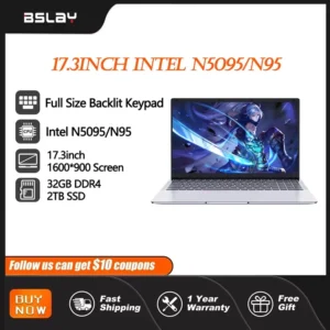 17.3 inch Intel N5095/N95 Office Laptop 32GB RAM 2TB SSD Fingerprint Print DDR4 Window11 Backlit Keypad Portable Notebook PC