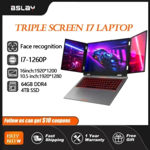 Triple Screen Laptop 16+10.5+10.5inch I7-1260P 64GB 4TB DDR4 Win11 Face Recognition Fingerprint Unlock WIFI6 HD Camera Computer