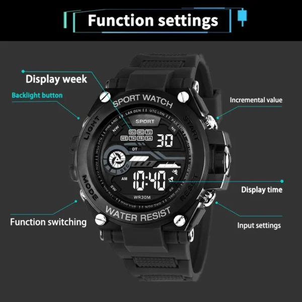 Men's outdoor sports watch multifunctional night light alarm clock timing electronic watch
