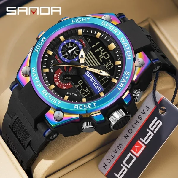 Sanda Men's Digital Fashion Waterproof Outdoor Sports Multifunctional Electronic Watch SD3302-12