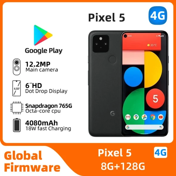 Google Pixel5 5G SmartPhone CPU Qualcomm Snapdragon 756G Battery capacity 4080mAh 12MP Cameraoriginal used phone