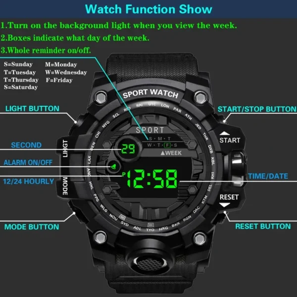 2024 New leisure multifunctional electronic watch for men simple waterproof sports date watches fashion Accessories