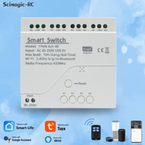 Tuya Smart Switch 4CH Home Automation Relay Module AC DC 7-32V 220V USB 5V RF433Mhz Remote Control 4 Channel Work With Alexa