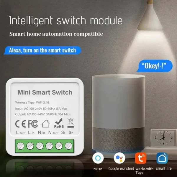 Tuya 16A WiFi DIY Smart Switch 2 Way Control Mini Smart Breaker Smart Home Automation Module Via Alexa Google Home SmartLife App