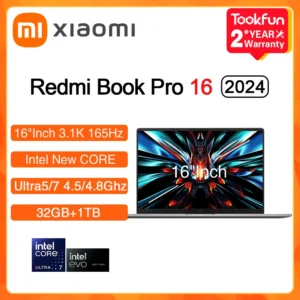 XIAOMI Laptop 2024 RedmiBook Pro 16 Inch 3.1K 165Hz Intel Core Ultra5/7 125H 155H RAM 32GB SSD 1TB Notebook Computer PC