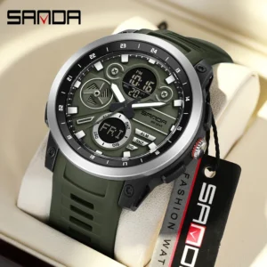 SANDA Brand 3379 New Men's Electronic Watch Dual Screen Sports Multi functional Waterproof LED Men's Electronic Watch