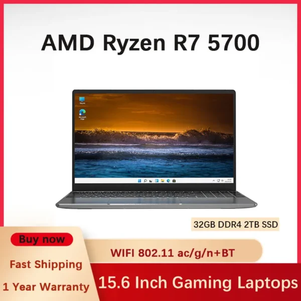 YSJMNPC 15.6 Inch Gaming Laptops AMD Ryzen7 5700U Vega 8 32G RAM 1TB SSD Windows11 Fingerprint Unlock Backlit built-in keyboard