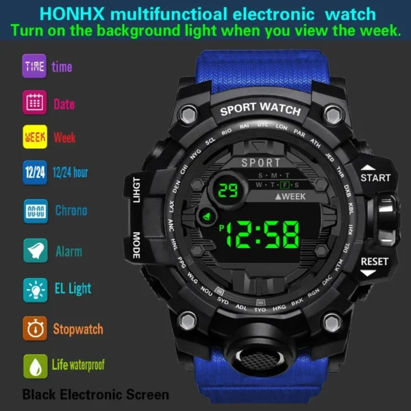 2024 New leisure multifunctional electronic watch for men simple waterproof sports date watches fashion Accessories