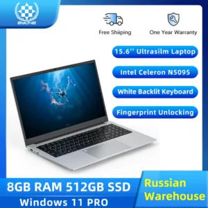 BYONE 15.6 Inch Slim Laptop Intel Celeron N5095 8G 12G RAM 256G 512GB SSD Keyboard Backlight Fingerprint Unlock Portable Laptops