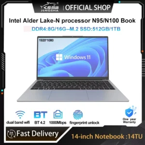 JINGSHA 14TU Laptop Intel N95/N100 4Cores 14.1" HD Screen 16GB RAM 512GB SSD Gamer 1920*1080 Display Windows 11 WIFI NoteBook PC