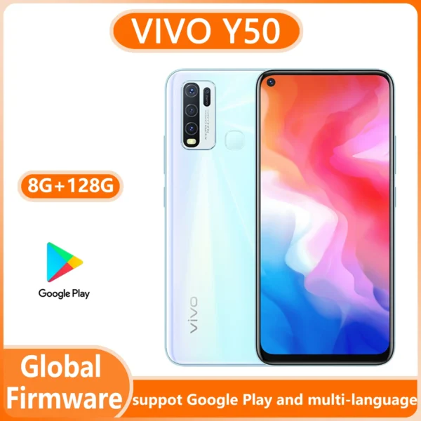 VIVO Y50 Global firmware mobile phone Snapdragon 665 Octa Core 6.53" 5000mAh 8GB 128GB 16.0MP Cameras Used Phone