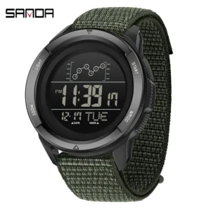 SANDA Electronic Watch Nylon Strap Digital Display Multifunctional Alarm Clock Student Watch Waterproof Military Sports Watch