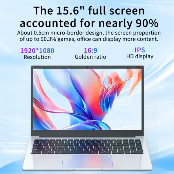 BYONE 15.6 Inch Slim Laptop Intel Celeron N5095 8G 12G RAM 256G 512GB SSD Keyboard Backlight Fingerprint Unlock Portable Laptops