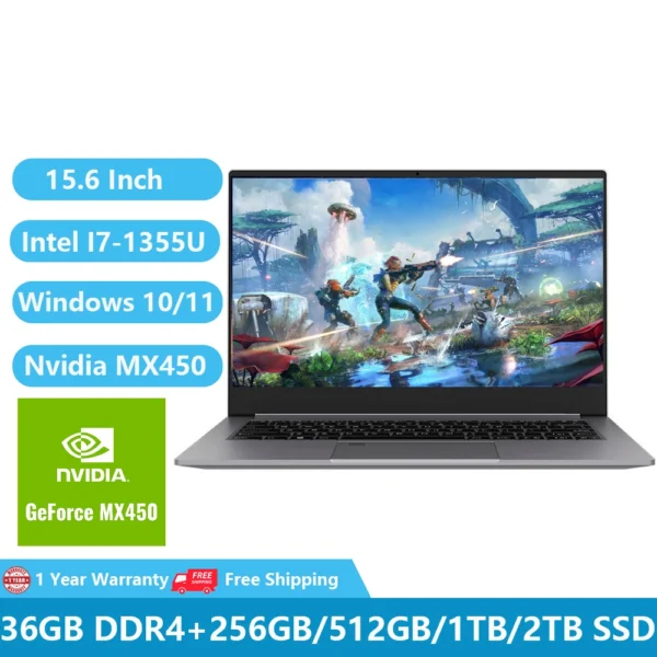 Greatium GS07 Gaming Laptops Nvidia Graphics Geforce Windows 11 Notebooks 15.6" Intel I7-1355U 36GB DDR4 1TB Colorful Keyboard