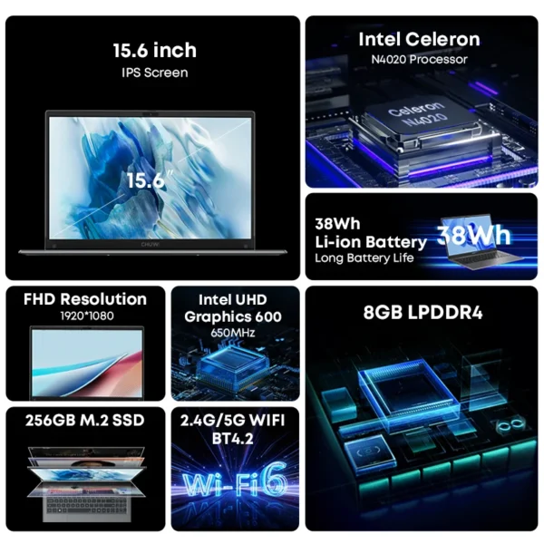 CHUWI 15.6" HeroBook Plus Chuwi 14.1" HeroBook Pro Laptop Intel N4020 8GB RAM 256GB SSD 1920*1080P Computer Windows 11 Laptops