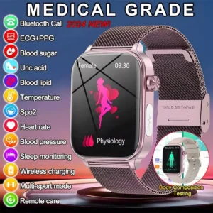 2024 New ECG+PPG Medical Grade Smart Watch Women Blood Sugar Blood Lipid Uric Acid Women Menstrual Health Tracker Smartwatches