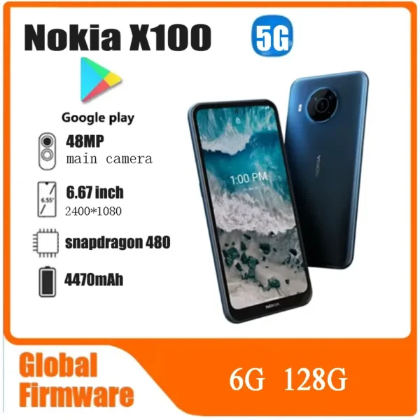 kf-Se273d44f263347d780450a4dffcf047fC Nokia X100 5G SmartPhone CPU Qualcomm Snapdragon 480 Battery capacity 4470mAh 48MP Camera Full Screen used phone