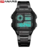 PANARS Top Luxury Stainless Steel Strap Sport Watches Mens Waterproof Back Light Digital Wristwatch Male Alarm