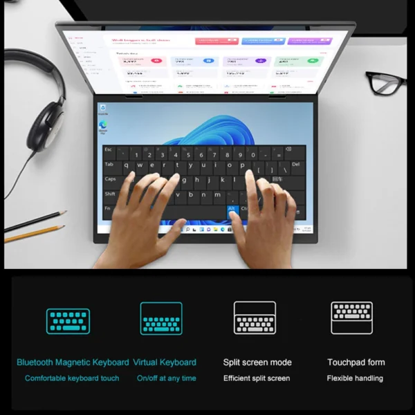 CRELANDER Mini Laptops 14 Inch 2240*1440 Double Touch Screen Intel Processor Foldable Tablet PC Windows11 Dual Screen Laptop